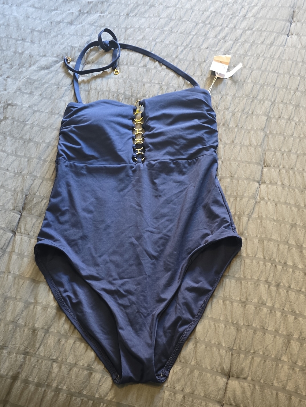 Trina Turk Navy One-Piece Swimsuit with Gold Accent Sz 12 Nwt